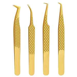 High Quality German Stainless Steel Anti-Static Durable <b>Lash</b> Tweezers Eyelash Extension <b>Kit</b> Gold Color Coated Custom Tweezers - Product Image 1
