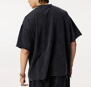 เสื้อยืดคอกลมแขนสั้นทรงโอเวอร์ไซส์ ผ้าคอตตอน 100% แบบถัก  สำหรับผู้ชายและผู้หญิง  แบบเรียบ  ฟอกสี  ผ้าหนา  ทรงหลวม - Product Image 3