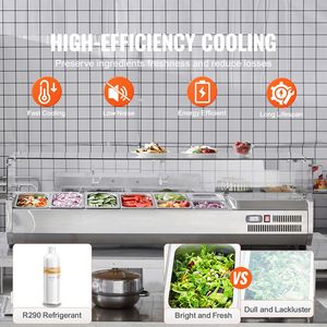 Stazione di Preparazione Refrigerata Elettrica da Banco da 150 W con 4 Vaschette da 1/3 e 4 Vaschette da 1/6 in Acciaio Inox 304 Resistente alle Macchie - Product Image 2