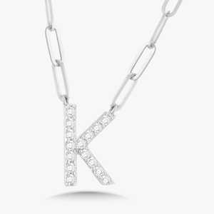 Diamond Initial Paperclip Chain <b>Necklace</b> Letter Alphabet Pendant Minimalist Layering Fine Jewelry <b>Custom</b> <b>Name</b> 14K 18K Solid Gold - Product Image 3