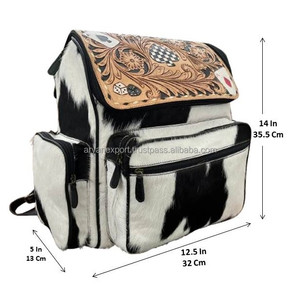 Mochila elegante de moda con pelo de vaca para mujer, patrón a cuadros de cuero mecanizado a mano, diseño Floral Vintage personalizado OEM - Product Image 3