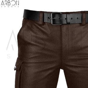 Shorts en cuir véritable marron pour homme, coupe slim, longueur genou, qualité supérieure, prix de gros, fournisseur de premier choix - Product Image 6