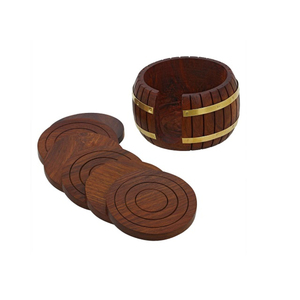 Handmade <b>Solid</b> Sheesham <b>Wood</b> Tea Coasters Set Of 4 With Stand Square Two-Tone Coffee Mug Coasters For Dining Table Office <b>Desk</b> - Product Image 2