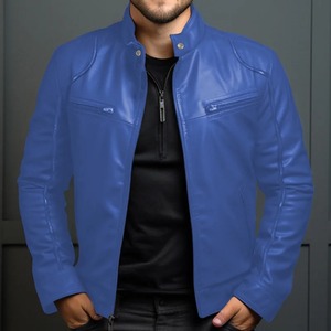 Nouvelle veste universitaire en cuir véritable enduit pour homme, style automne, col montant tendance, à capuche, style urbain - Product Image 1