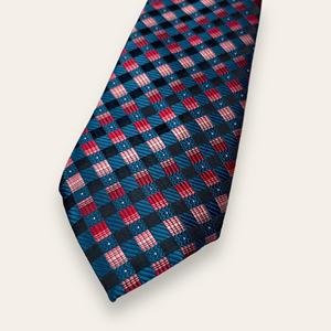 Premium Blue Red Checkered <b>Tie</b> for Men Stylish Geometric Necktie | Formal Business Wedding Party Wear | OEM Wholesale India 2026 - Product Image 1