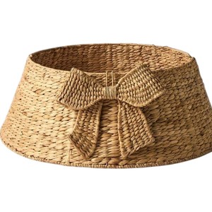 Handmade Water Hyacinth <b>Christmas</b> <b>Tree</b> Collar with Decorative Bow Natural Woven <b>Tree</b> <b>Base</b> Cover - Product Image 3