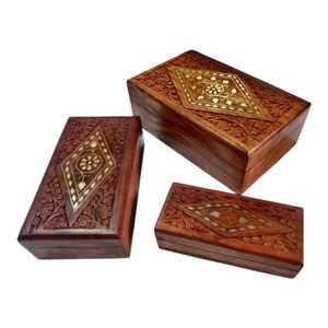 Premium Set of Three Handcrafted Wooden Storage Boxes Vintage Jewelry Organizer <b>Case</b> for Necklace Rings Earrings Cosmetic Gift - Product Image 1