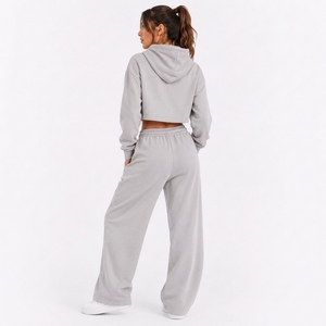 Women Hoodie Sweatpants <b>Set</b> Cropped Pullover Jogger Pants Casual Lounge Outfit - Product Image 2