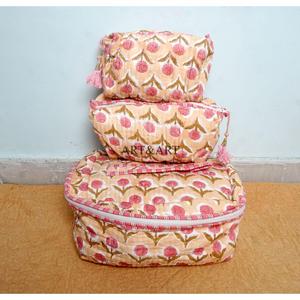 Set 3 Quilted Indian Cotton floral Print Toiletry Bags Wash Bag makeup Kit Vanity <b>Case</b> Travel Makeup Cosmetic Bags And <b>Cases</b> - Product Image 2