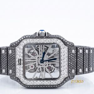 Luxury Iced <b>Skeleton</b> ETA <b>Automatic</b> <b>Watch</b> Roman Numeral Black White Moissanite Diamond Square Stainless Steel Bracelet Mens <b>Watch</b> - Product Image 3