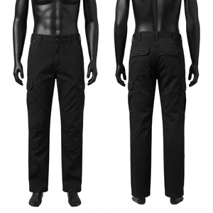 280 GSM Premium Poly Cotton Corduroy <b>Black</b> Cargo <b>Work</b> <b>Pant</b> Knee Panels Custom Logo Industrial Wear Eco-Friendly Waterproof Acid - Product Image 1