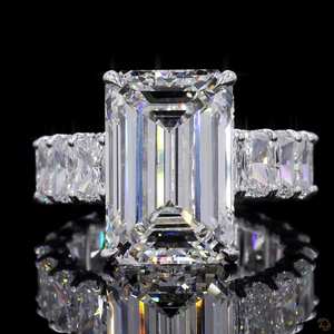 Bague de fiançailles en diamant de laboratoire taille émeraude de 24,41 carats en or blanc 14 carats, demi-éternité, bijoux de mariée - Product Image 3