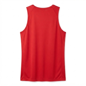 <b>Red</b> Men's Sleeveless <b>Tank</b> <b>Top</b> O-Neck Solid Color Quick Dry Polyester Casual Wear Knitted Front Logo Print - Product Image 2