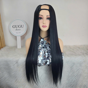 Peluca de media cabeza de cabello humano vietnamita 100% natural, liso extremo, 24 pulgadas, densidad 200, doble trama, de un solo donante, gorra negra para mujer - Product Image 1