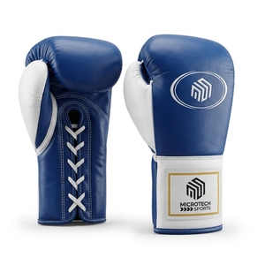 Gants de boxe personnalisés en cuir de vache bleu, respirants, légers, protection UV, extensibles, avec lacets, soutien du poignet, unisexe, pour la boxe - Product Image 2