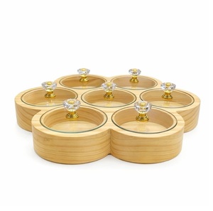 Handcrafted Wooden Spice <b>Box</b> Masala Dabba Acrylic Lid with 7 Round Compartments & Spoon <b>Pine</b> Wood Spice <b>Box</b> Set - Product Image 2