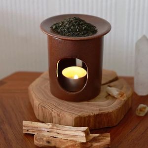 Ceramic Incense <b>Burner</b> with Candle Holder Aromatherapy Diffuser <b>for</b> Home Use Brown Color Round Shape Natural Fragrance <b>Burner</b> - Product Image 1