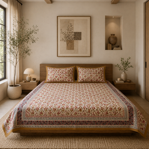 Parure de lit plate 3 pièces en coton 100% de taille King, motif classique imprimé pigmentaire Jaipur, teintures non toxiques, douce, respirante, écologique, 200 fils/cm² - Product Image 5