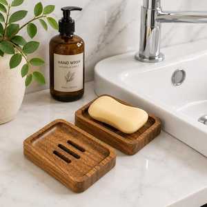 Porte-savon en bois artisanal de qualité supérieure, accessoire de salle de bain en bois naturel avec design de drainage pour la douche et le lavabo - Product Image 4