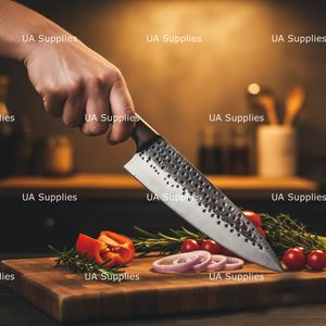 Couteau de chef japonais moderne à l'aspect rustique, forgé à la main, manche en bois de rose antidérapant, ambidextre, respectueux de l'environnement, couteaux de cuisine OEM - Product Image 4