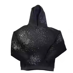 Custom Streetwear Hip Hop Acid Wash Hoodie Sun Faded Oversized Rhinestone Print Pullover Black Men Hoodies Pakistan - Product Image 1