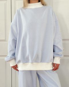 Women Oversized Solid Crew Neck Embroidery Sweatshirt <b>Drop</b>-Shoulder Long Sleeve Knitted Cotton 100% Autumn Wear - Product Image 6