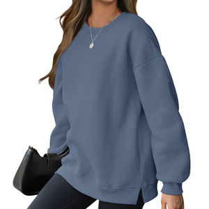 Sweat-shirt unisexe en coton uni pour femme, coupe décontractée à épaules tombantes, col rond en molleton, personnalisable, vente en gros 2026 - Product Image 3