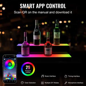 Espositore per Bottiglie di Liquore a 2 Livelli con Illuminazione LED in Acrilico per Bar Domestico, Larghezza 24 Pollici, 2 Gradini, Porta Bottiglie di Whisky di Grado Commerciale - Product Image 2