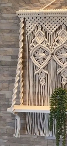 Diamond Design Macrame <b>Wall</b> <b>Hanging</b> Cotton Rope with Pine Wooden Shelf Bohemian Handmade <b>Decorative</b> <b>Wall</b> <b>Hanging</b> for Home Décor - Product Image 5