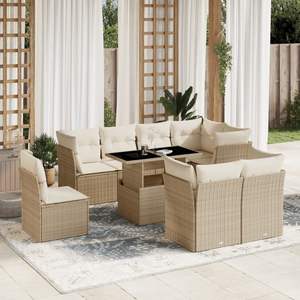 Ensemble de canapés de jardin beige avec coussins blanc crème pour l'aménagement extérieur - Product Image 1
