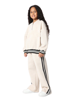 Survêtement personnalisable 100 % coton pour enfants, avec sweat à capuche oversize à rayures latérales et pantalon de survêtement évasé en maille, tenue décontractée 2026