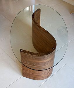 Modern <b>Glass</b> <b>Coffee</b> <b>Table</b> with <b>Curved</b> Marble Look Tabletop Installation for Housewarming Living Room Decor - Product Image 3