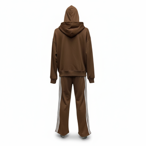 Survêtement à capuche marron personnalisé, fermeture éclair intégrale, coton, unisexe, vêtements de sport décontractés avec logo sur le devant et poches latérales - Product Image 2