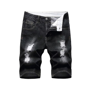 Shorts en jean déchirés tendance style urbain pour hommes – Design estival graffiti, coupe droite ample, jorts en jean déchirés - Product Image 6