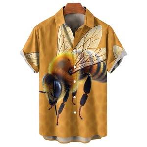 Chemise décontractée d'été pour homme, motif abeilles, 200 grammes, tissu satiné respirant anti-boulochage, manches courtes - Product Image 3