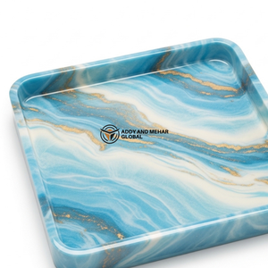 Plateau décoratif en résine bleue artistique – Plateau carré à motif marbré pour la maison - Product Image 3
