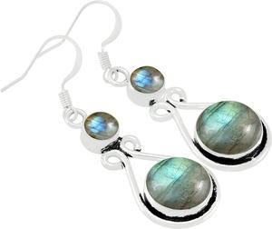 Cabujón de piedras preciosas de labradorita, pendientes de gota de plata esterlina sólida 925, joyería de plata lista para fiesta para mujer, diseño colgante para niñas - Product Image 1