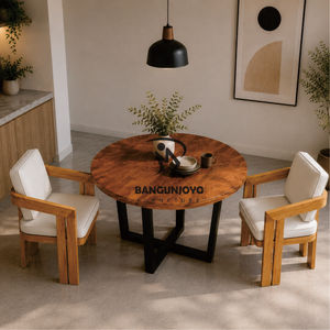 Modern Scandinavian <b>Wood</b> <b>Dining</b> Set 4 Piece Comfortable <b>Solid</b> Back Chairs <b>Round</b> <b>Table</b> Home Furniture - Product Image 2