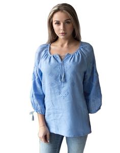 Blusa de lino Vintage de verano para mujer, manga larga, cuello en V, estilo Retro informal, logotipo bordado, borla tejida para fiestas, venta al por mayor - Product Image 1