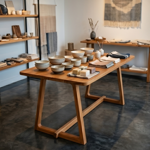 Modern Handcrafted <b>Solid</b> Teak <b>Wood</b> Dining Table Minimalist Rectangle Kitchen Furniture Eco Friendly Sustainable Wooden <b>Desk</b> - Product Image 6
