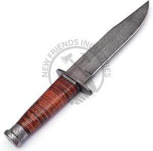 New Edition Custom Handmade 13" Damascus Steel Bowie Knife Collectible Fixed Blade Knife w/Leather Handle Outdoor <b>Hunting</b> Knife - Product Image 4