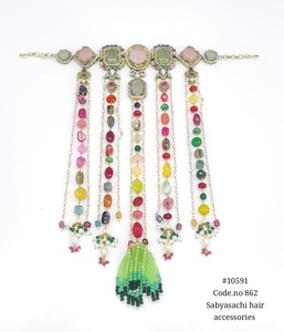 Diadema con Cuentas Multicolores, Joyería para el Cabello, Adorno con Piedras Dobles, Accesorio para el Cabello Hecho a Mano, para Bodas y Festivales - Product Image 3