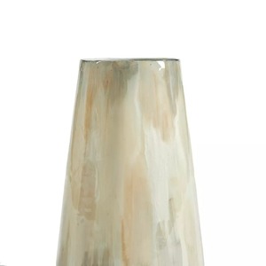 Vase de sol en métal fait main contemporain, silhouette emblématique, 39 cm de hauteur, finition argentée avec accents marron - Product Image 2