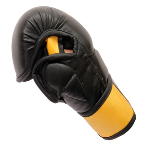 Gants de combat MMA en cuir véritable noir avec fermeture auto-agrippante réglable, unisexes, pour arts martiaux - Product Image 3