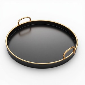 Plateau de service en métal noir avec accents dorés, conçu pour l'hôtellerie de luxe, les résidences élégantes et les expériences culinaires exclusives - Product Image 1