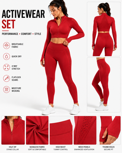 Custom Women's Seamless Activewear Set High Waist Yoga Leggings Long Sleeve Hooded Crop <b>Top</b> Gym Workout Fitness Sportswear Quick - Product Image 1