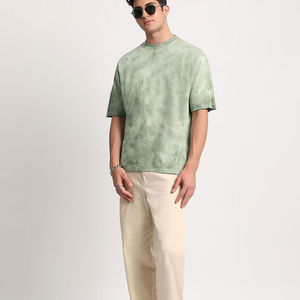 Camiseta de Algodón Tie Dye Extra Grande para Hombre, Manga Corta, Estilo Casual de Verano, Verde con Patrón Tejido - Product Image 6