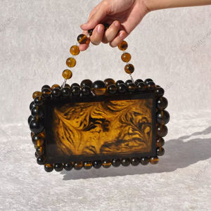Amber Swirl Resin Beaded Handle Clutch Bag <b>Handmade</b> Designer Evening Party Statement Handbag for Women - Product Image 1