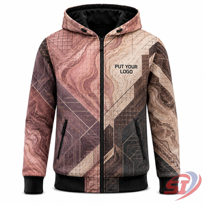 Sudadera con capucha al por mayor de marca privada, color marrón mármol, con cremallera completa, estampado personalizado, logotipo OEM, proveedor de ropa urbana de moda - Product Image 1
