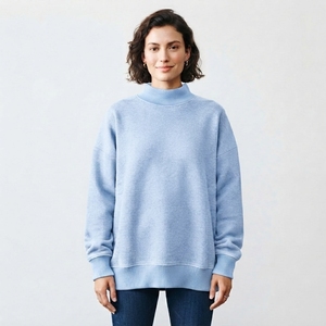 Sweat-shirt à col montant en pur coton pour femme, manches longues, doux et confortable, haut décontracté pour la mode d'hiver - Product Image 1